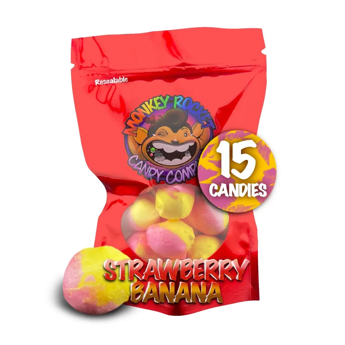 Monkey Rocket’s Strawberry Banana Meteor Melts - Freeze Dried Saltwater Taffy - Light and Crunchy followed by a Satisfying Melt - Not Chewy sweet snack