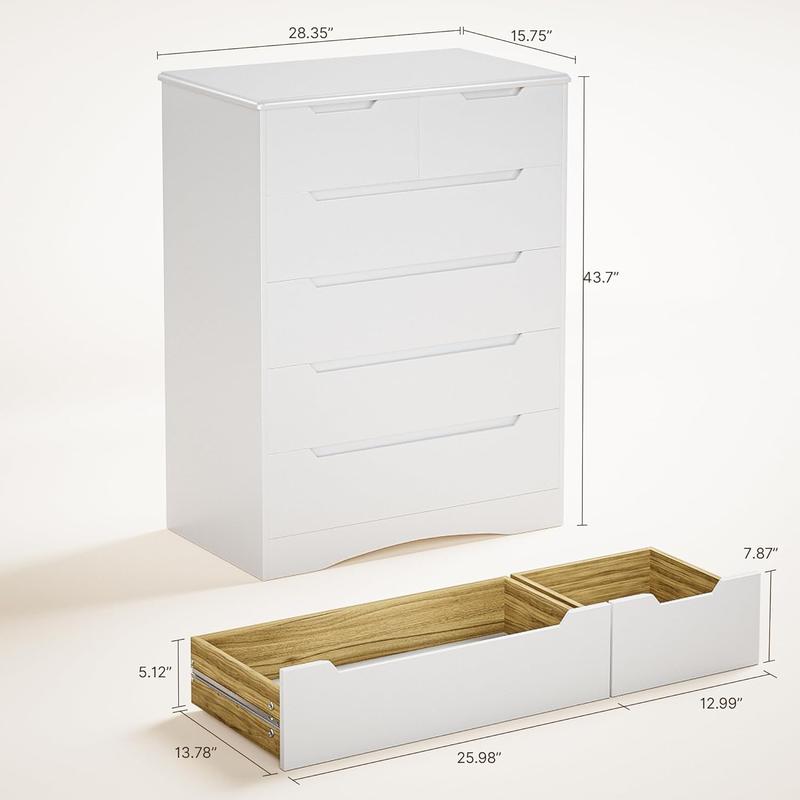 GIZOON 6 Drawer Dresser Chest of Drawers with Large Storage White Dressers for Bedroom Tall Dresser and Organizer with Anti-Tripping Wooden Cabinet for Office Living Room Entryway Sturdy Safe Contemporary Design