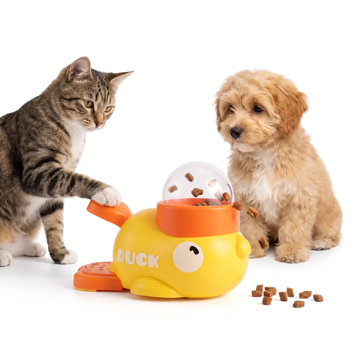 Cat Puzzle Treat Dispenser Toy, Duck Shaped Interactive Slow Feeder for Cats, Small & Medium Dogs, Pet Enrichment IQ Training Feeding Toy, 8.6 Inch Durable Pet Food Toy