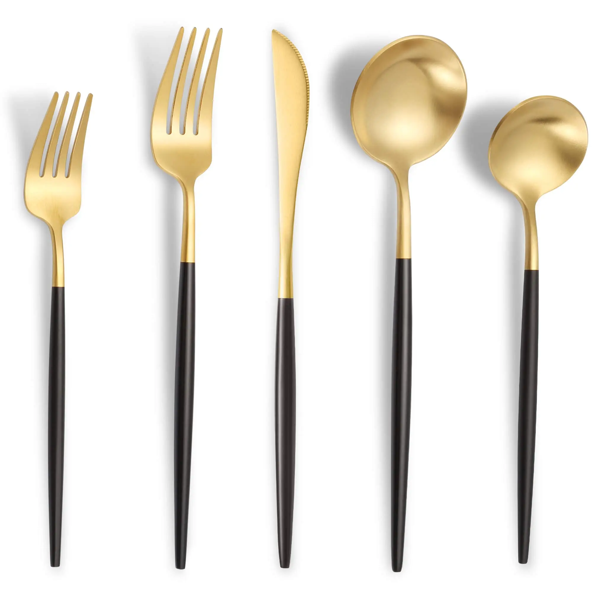 Lemeya Matte Black Gold Silverware Set 20-Piece Stainless Steel Modern Dinnerware Set with Heavy-Duty Solid Handles Dishwasher Safe Tableware