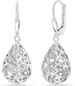 LeCalla 925 Sterling Silver Filigree Infinity Celtic Knot Leverback Earrings for Women | Tear Drop Dangler Silver Earrings | Women's Drop & Dangle Earrings 33mm