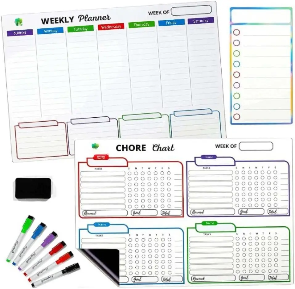3 count  Chore Chart for  - Multiple  Reward Chart for , Chore List, Dry Erase Markers - Responsibility Chore Board for Family, Teen Behavior Chart