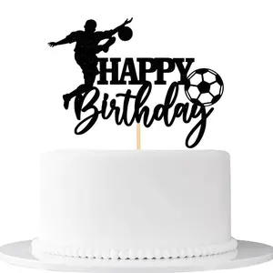 1 Pack Soccer Cake Topper Happy Birthday Sign Football Player Cake Decorations for Sport Theme Birthday Party Decoration Supplies