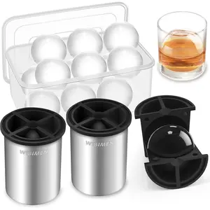 Clear Ice Cube Maker - 2.5" Ball - Stainless Clear Ice Maker - - for Whiskey, Cocktails, Bourbon - 2 PACK with Ice Tong & Ice Box