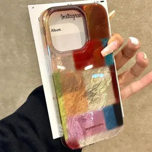 Vintage Color Small Square Tin Foil Pattern Phone Case Cover, Compatible with iPhone 16 Pro Max, 17, 16, 15 Pro, 14 Plus, 13, 12 Pro, 11 Pro Max, X, XS Max