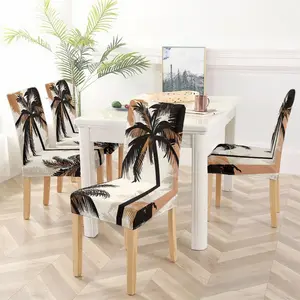Retro Coconut Tree Silhouette Printed Removable Washable Dining Chair Cover for Homestay & Terrace Decoration