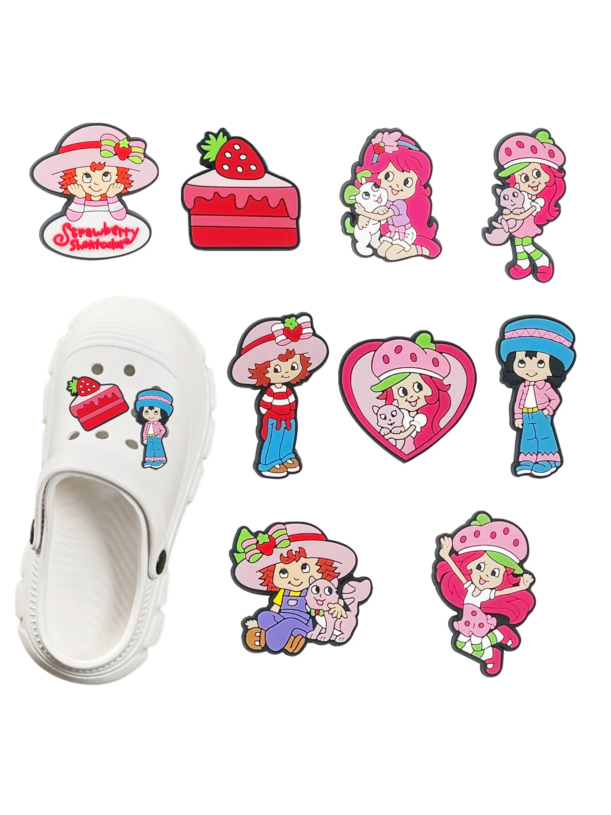 9pcs Cute Strawberry Girl Series Shoe Accessories, Shoe Embellishments, Detachable DIY Parts, Perfect Party Gift, Adorable Cartoon Design, Decor, Shoe Adornments, Shoe Charm Accessories, Shoe Decoration