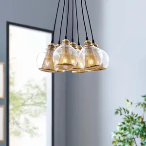 Modway Peak Brass Cone and Glass Globe Cluster Pendant Chandelier