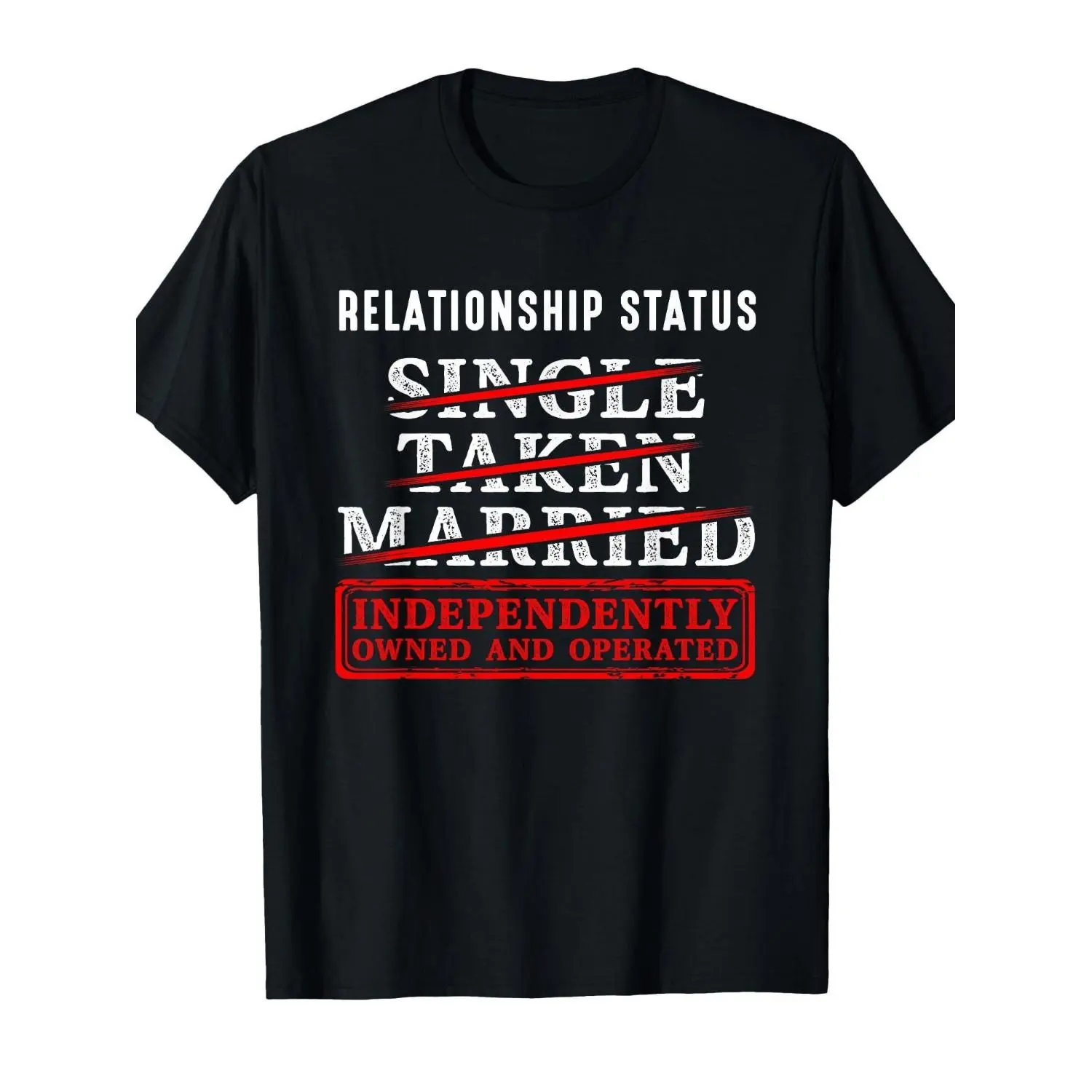 Men's Funny Relationship Status T-Shirt - Single/Bachelor/Casually Attached Print, Black with Red Lettering, Casual Round Neck Short Sleeve Shirt for Dating, Parties & Casual Attire - Humorous Gift for Guys