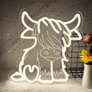 Highland Cow LED Neon Sign - Country Style Acrylic USB Powered Wall Art Neon Lights with Button Control, Warm Glow Home Decor, Suitable for Bedroom, Game Room and Farmhouse Style Lighting, Cow Theme Decor, Bedroom Mood Light, USB Powered