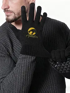 Black Knit Gloves with ThunderCats Logo Print NonSlip Grip Winter Outdoor Warm Gloves for Men and Women Suitable for Everyday Use Casual Wear and Holiday Gifts such as Christmas Thanksgiving Valentines Day and Birthday Presents