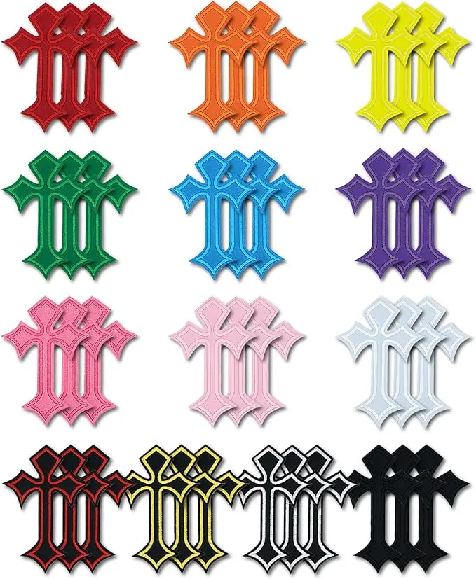 39PCS Cross Iron On Patches, Multicolor Vintage Cross Embroidered Applique Patch for Jeans Hats Jackets Backpacks DIY