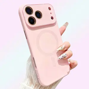 Big Ring Magnetic Silicone Case with Camera Protection Soft Shockproof TPU, Strong MagSafe Grip, Smooth Finish Phone Cover for iPhone 17 Pro Max 16 15 14 13 Pro Max