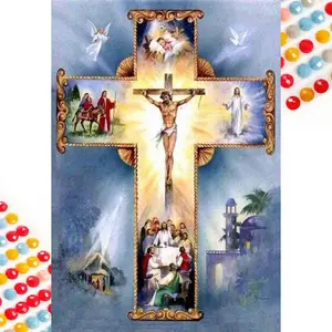 5D DIY Full Drill Round Diamond Painting - Diamond Art Painting Kit Christian Cross Mosaic, Canvas - DIY Decorative Painting, Home Wall Decor, Perfect for Halloween and Christmas, Independence Day, Birthday and Anniversary Gifts, Diamond Painting Kits