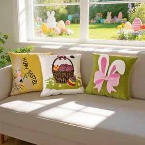 Easter Bunny Egg Embroidered Pillow Cover, Unique Embroidery, Cute Festive Easter Decoration, Sofa Cushion Case, Bedroom Pillowcase, Spring Decor, No Filler Included