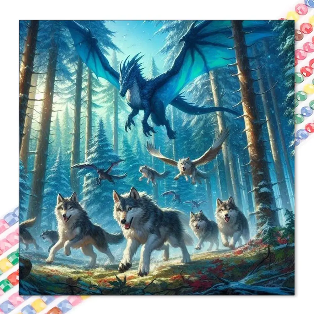 1 set of DIY diamond painting kit, 5D diamond art set, DIY decoration of flying dragon, wolf pack, forest mosaic, diamond art, DIY art home decoration, Crafts