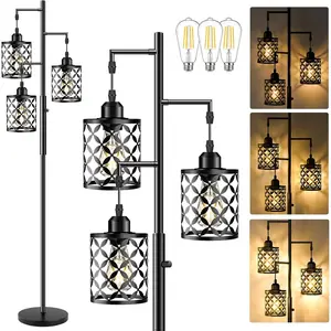 68" Dimmable Floor Lamp, Farmhouse Standing Lamp with Elegant Metal Cage, Industrial Tall Tree Floor Lamps for Living Room, Bedroom, Study Room, Office (2000LM LED Bulbs Included) - Bla