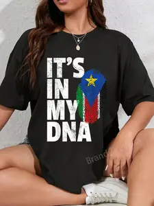 100% Cotton Unisex IT'S IN MY DNA South Sudan Flag T Shirt Men Women T-Shirt Casual Graphic Printed Vintage Tshirt