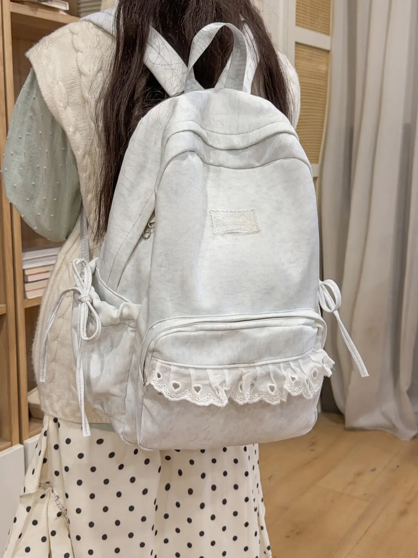 1pc  Lace lace backpack with zipper closure texture, exquisite lace decoration, fashionable and versatile, gentle and lightweight shoulder straps suitable for student party, school travel, commuting, women's backpack