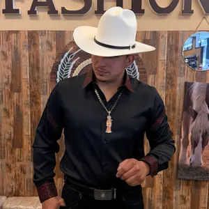 Mens Western Black-Red Long-Sleeve Classic Top, Menswear with Premium Fabric