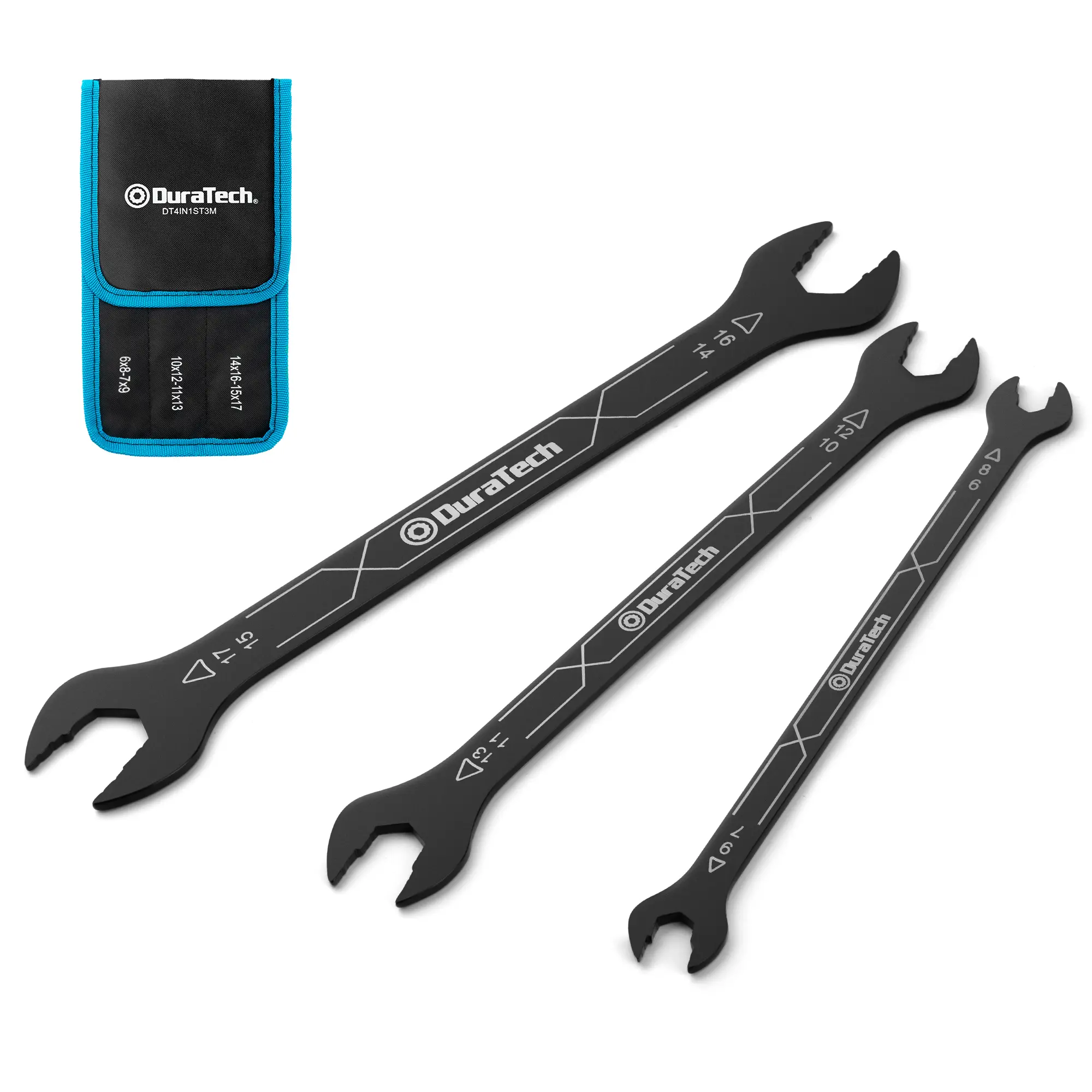 #summersale DURATECH 4-in-1 Super-Thin Open End Wrench Set, 3-Piece, 12 Sizes, Ultra-Slim Wrench Set for Tight Spaces and Thin Nuts, Rolling Pouch Included