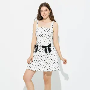 Women's Bow Tie Accent Mini Dress - Wild Fable Cream Polka Dots S