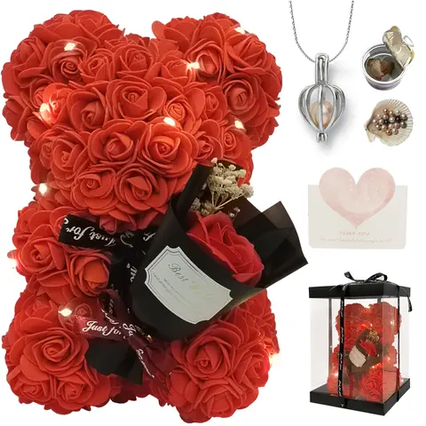 Rose Teddy Combo Gift Set - Artificial Rose Teddy Bear, Preserved Bouquet Flowers, Blind Box Pearl Accent, Female Birthday & Anniversary Gifts for Girlfriend, Valentine’s Home & Festive Supplies