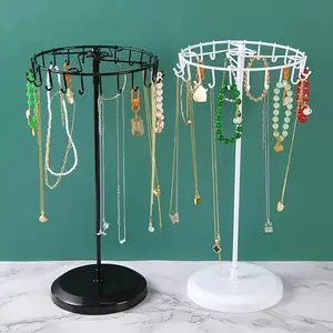 Multi-color rotatable 23-hook wrought iron necklace storage rack, jewelry store window necklace jewelry display rack, desktop small item hanging rack, fashion jewelry storage rack, jewelry tower