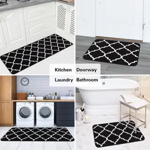 Microfiber Moroccan Trellis Non-Slip Doormat 20"x63" Indoor Mat for Kitchen Doorway Bath Laundry High Traffic Areas Black Machine Made