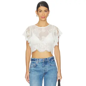 Free People Lunar Ash Lace Top in Clean Ivory