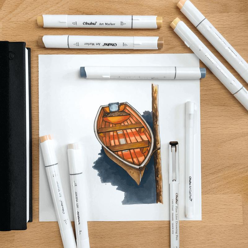 Ohuhu Micro Fineliner Pens: 8 Waterproof Black Ink Pens in Assorted Sizes for Drawing, Journaling, Sketching, Anime, Manga & Watercolor Art