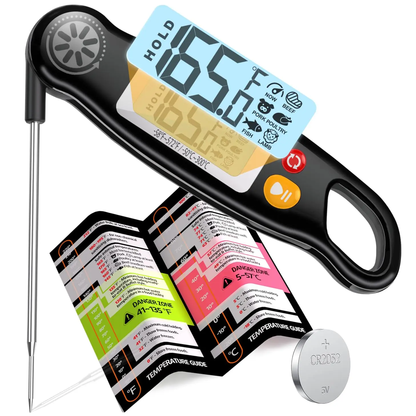 Digital Meat Thermometer - Metal Kitchen Utensil with Backlit Display, Hanging Design for Cooking, Measuring Oil Liquid & Candy Making, Utensils