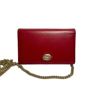Pre-owned GUCCI GG Leather Mini Bags Wallet on Chain (WOC) Red Very Good S014260412020