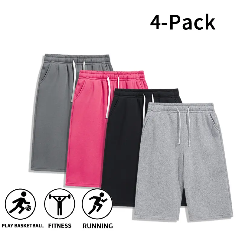4-Pack Men’s Elastic Waist Gym Shorts, Soft Comfortable Sports Shorts with Pockets (Optional 4-Pack and 2-Pack)