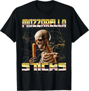 Mozzarella Sticks Bootleg Rap CDs Style Funny Meme Skeleton T-Shirt Pure Cotton Graphic Tees Menswear Top: Gifts for Men & Women