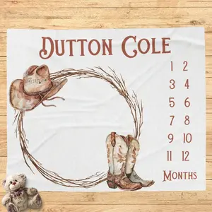 Cowboy Milestone Blanket, Boots and Cowboy Hat, Western, Newborn Boy Age Blanket, Infant Month to Month Blanket, Custom Boy First Year