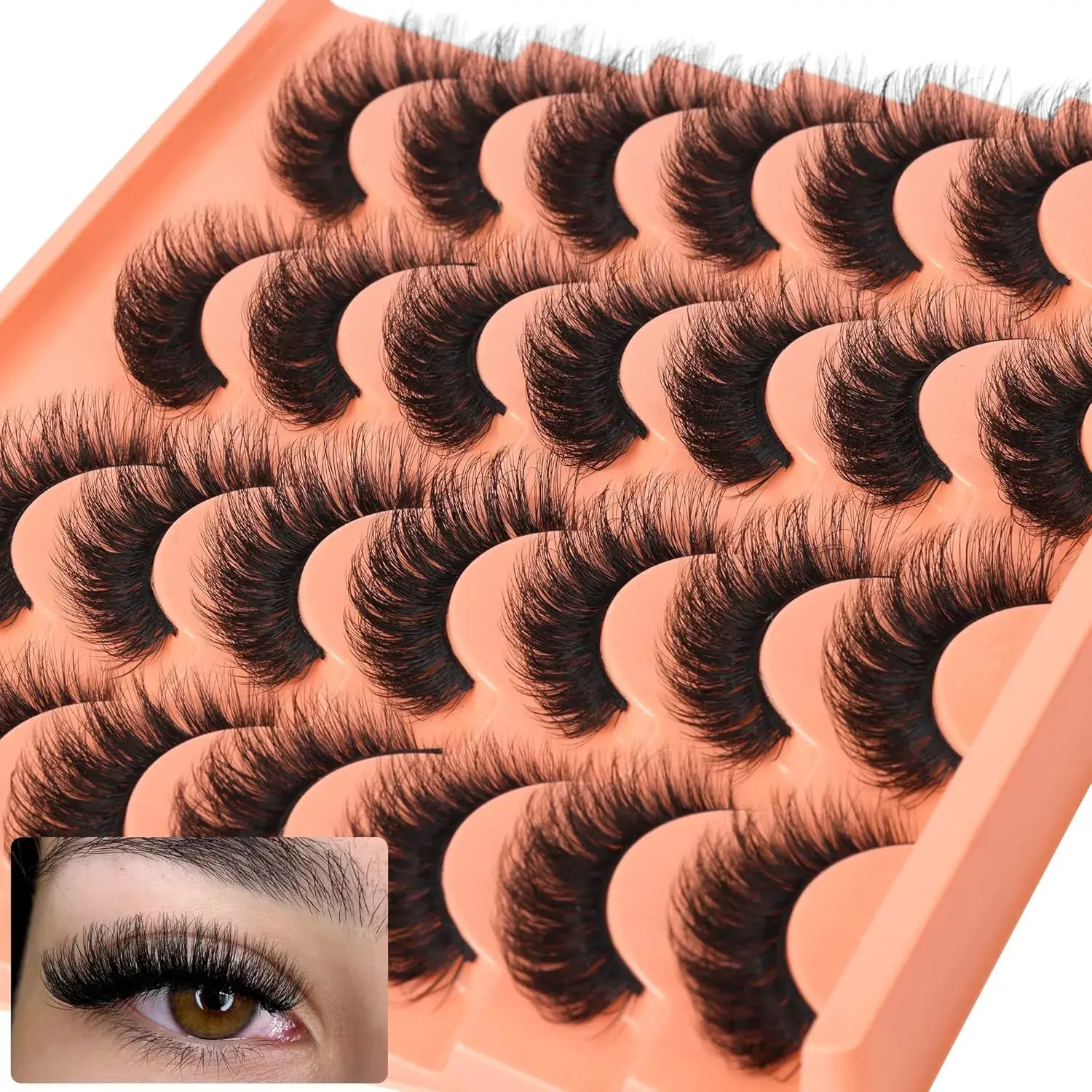 Short Lashes Natural Look False Eyelashes Thick Volume Faux  Lashes Pack Wispy Strip Fake Eyelashes Cat Eye Lashes that Look Like Extensions 14 Pairs