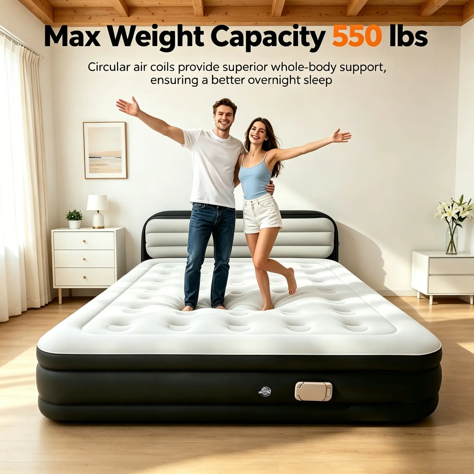 Queen air mattress with built-in pump, quick and easy to inflate/deflate air mattress, foldable air mattress with storage bag, with built-in pump, air bed for family, camping and guests