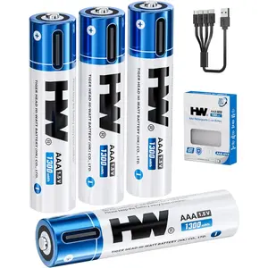 USB Rechargeable AAA Batteries, [1.5V, 4-Pack] 1300mWh Lithium Battery with Type C Cable, 1000+ Cycles Triple A Batteries for Remote Controls, Wireless Mouse, LED Flashlights, Electronic Toys, etc.