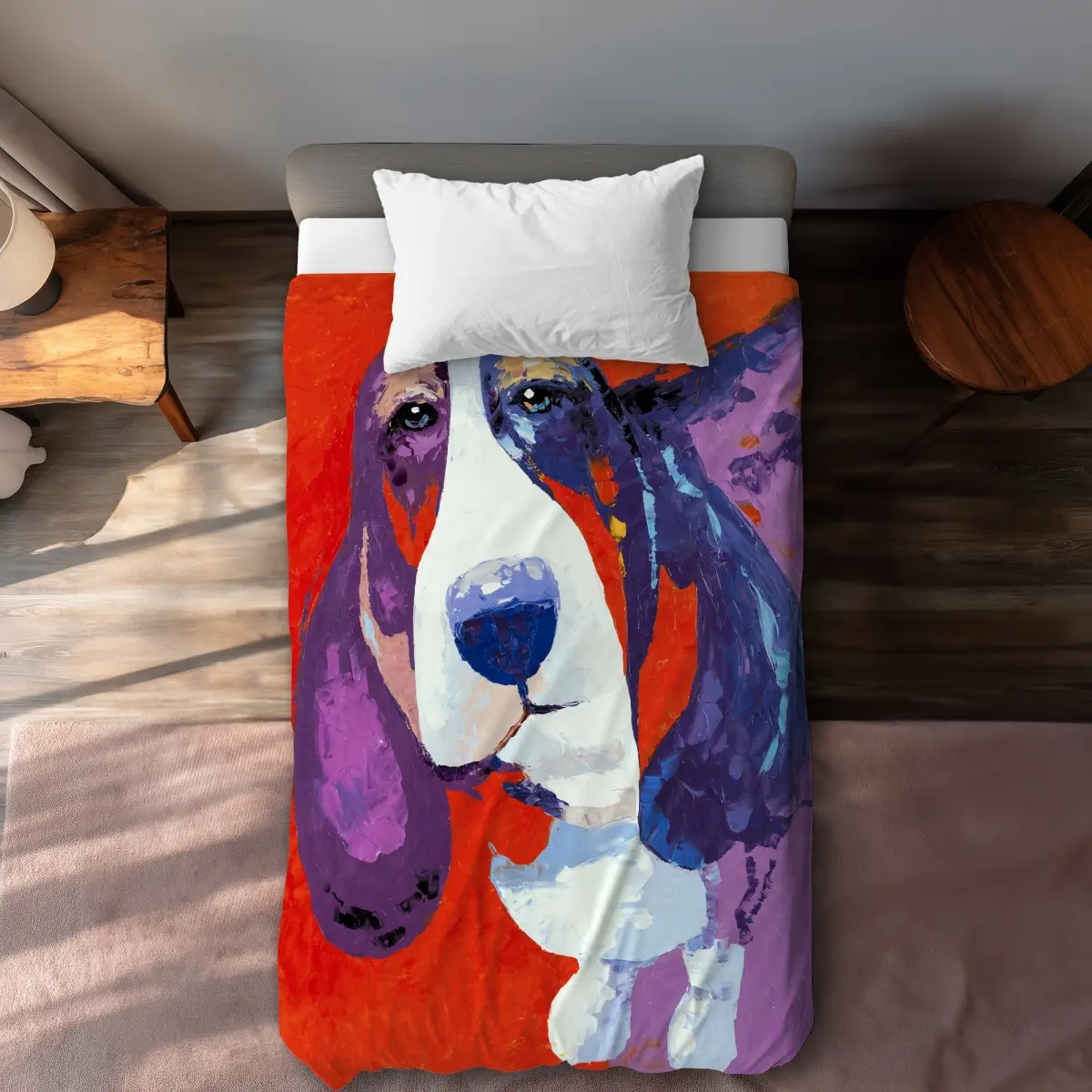 Begin Home Decor C1DCTSW0Z3DW8O Abstract Colorful Basset Dog Twin Size Duvet Cover Bedding Set, Bedroom Decor Ideas, Bed Accessories - Pets Pop Art Textile Soft Furnishing