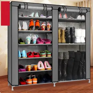 ABS Gray 9-Lattice Double-Row Plastic Closet Shoe Organizer, Adjustable Shelves Rectangle Cabinet, 10-15 Kg Capacity, Space-Saving Easy-Installation Home Storage Supply