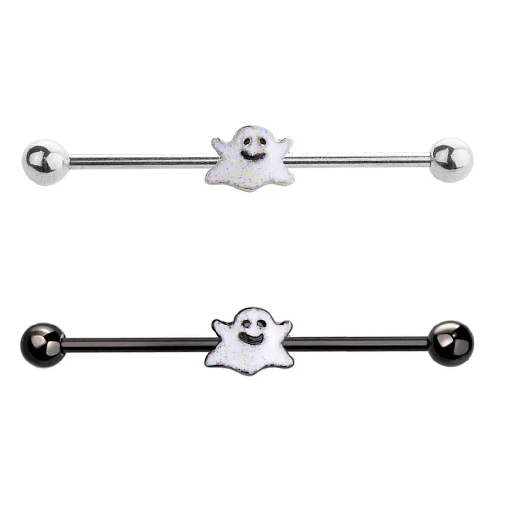 Ghost Industrial Barbell 14G 316L Surgical Steel Steel Black Halloween