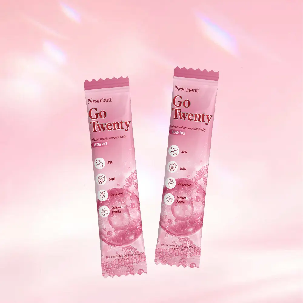 GoTwenty Daily Wellness Drink Mix | Collagen, NAD+ & CoQ10 | Berry Rose Flavor | 2  On-The-Go Packets | Nestrient
