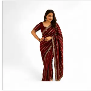 Premium Quality Space Silk Party Wear Saree Set with Stitched Blouse in Various Sizes Ideal for Special Occasions Ethnic Wear Womenswear