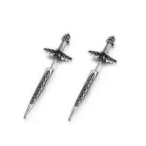 GJ868 Unisex Fashionable Stainless Steel Sword Earring Studs for Friends Family Personality Gift Men Women Retro Vintage Jewelly