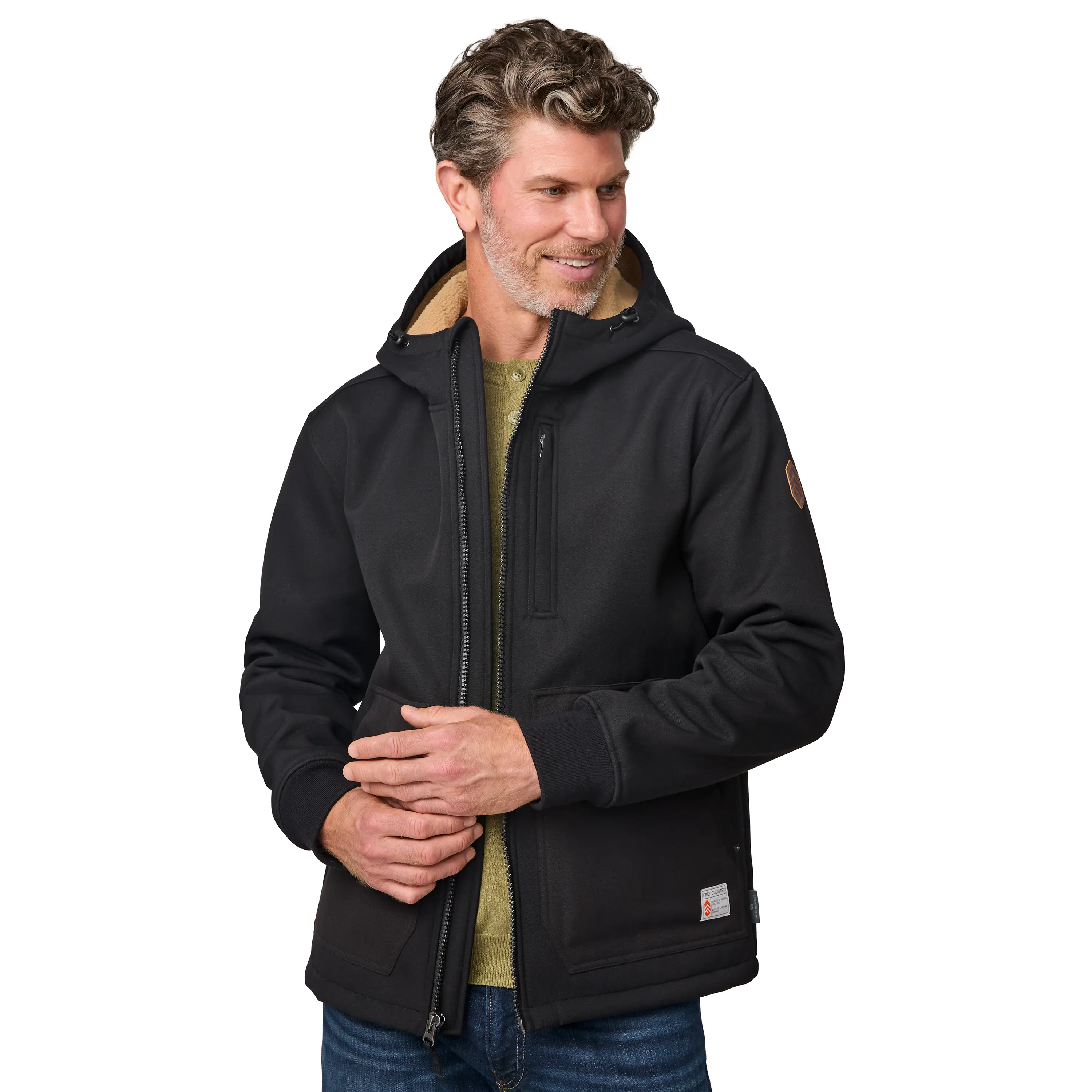 FREE COUNTRY Wind River Men's Softshell Jacket - Burly Textured Canvas Coat, Wind & Water Resistant with High Pile Lining, Menswear, Coats