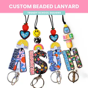 Mommie Peas Creations Signature Series Custom Teacher Lanyard - Trendy Office Identification Badge Supply, Teacher Appreciation Gift, Teacher Appreciation Gifts tiktokshopspringglowup White Elementary School lanyard