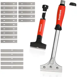 2 Pieces Glass Scraper Set ​with 20-piece Blades - 4 Inch Industrial Floor Scraper Tool with Long-Handle, Heavy Duty Razor Holder for Cleaning Caulk, Paint, Glue on Glass, Tiles, Walls