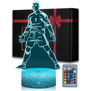 Soccer Night Light for Boys, 16 Colors Changing Dimmable with Remote, Siuuuu Celebration No.7 Portuguese Soccer Player Decor, Creative Soccer Gifts for  Teens Men Birthday Christmas