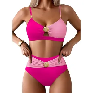 Women's 2 Piece Bikini Set 2026 Seashell Cutout Swimsuit High Waist Tummy Control Summer Beach Swim Bathing Suits
